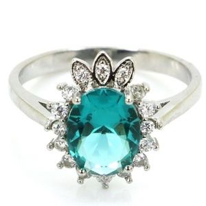 Aqua Marine Ladies size 9 Silver Ring